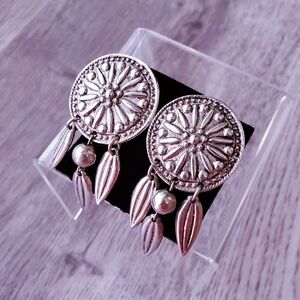 Dauplaise Vintage Earrings Silver-tone Pewter Large Statement Floral